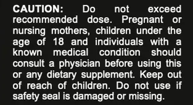The caution block of the HoneyPezil bottle label