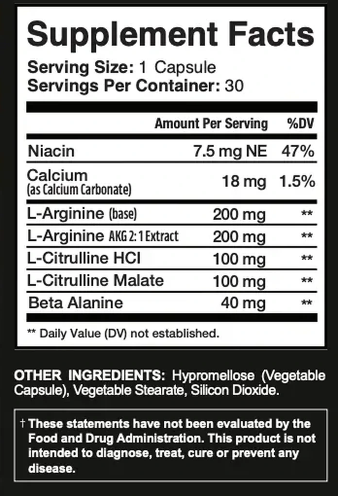 The HoneyPezil Supplement Facts panel: serving size 1 capsule, 30 servings, seven lines with amounts, the other ingredients and the FDA statement