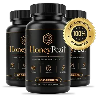 Three black and gold HoneyPezil capsule bottles