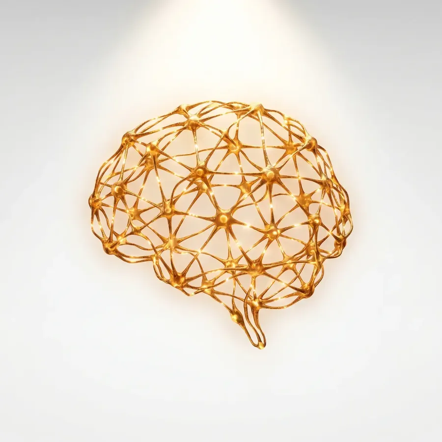 Golden brain drawing used as brand artwork on the HoneyPezil materials