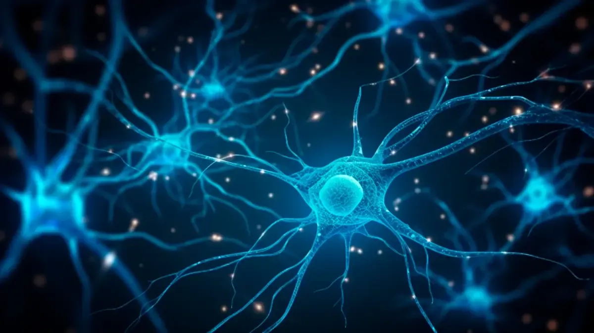 Brand artwork of nerve cells in gold tones